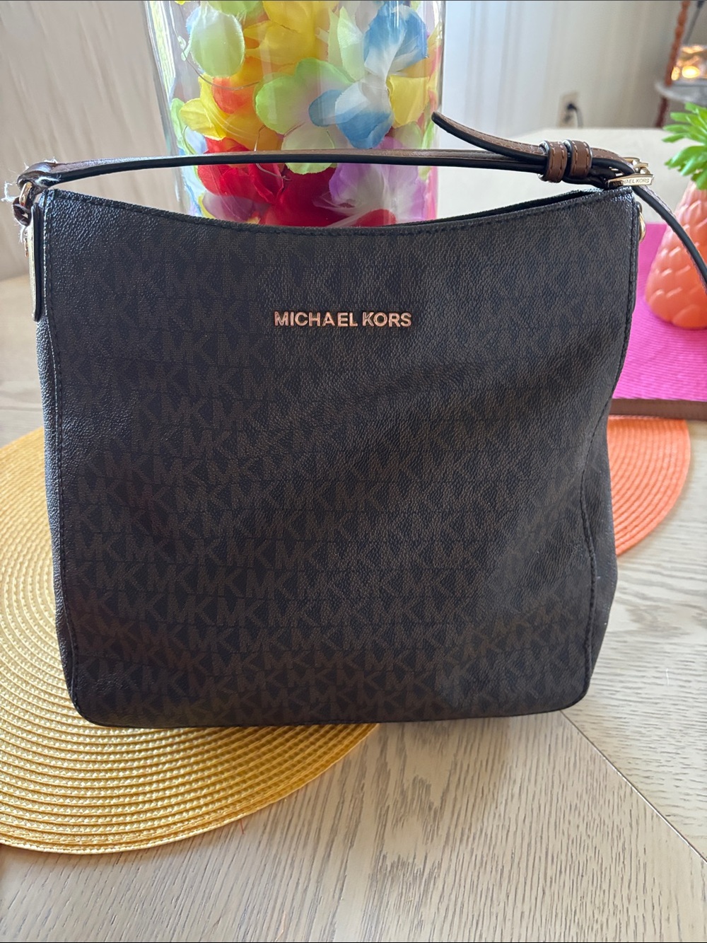 Michael Kors Brown and Black Logo Shoulder Bag